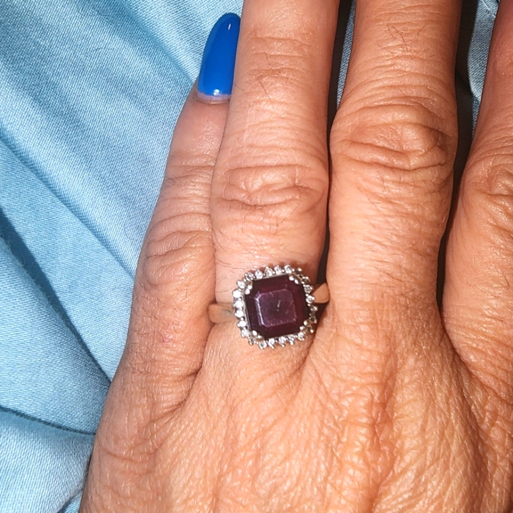 Size 6 garnet and white topaz ring set in sterling silver